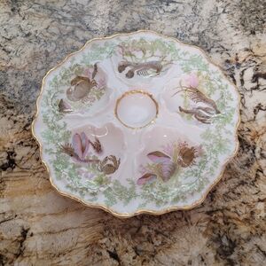 Limoges Porcelain Oyster Plate with Gold and Green Accents